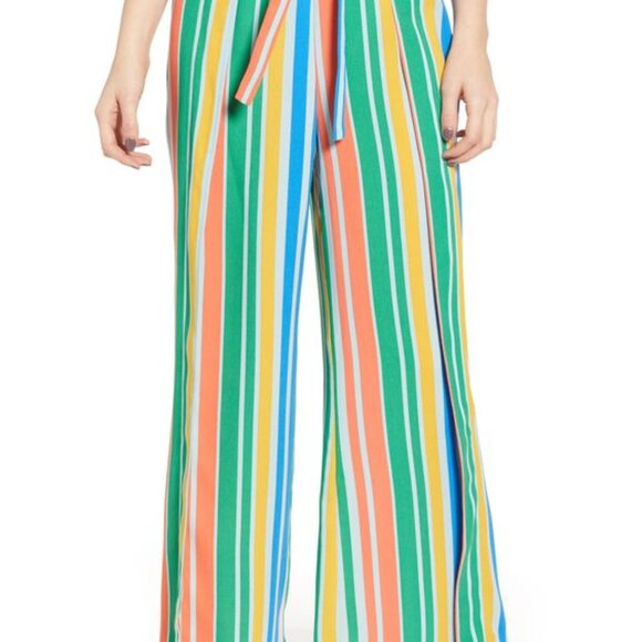 19 Cooper Pants - Rainbow Multicolored Pin Stripe Wide Leg Flowy Pant